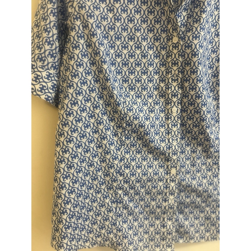 Talbots Women's Size 12 Blue/white Print Buttoned Short Puff Sleeve Fitted Top - Picture 2 of 8